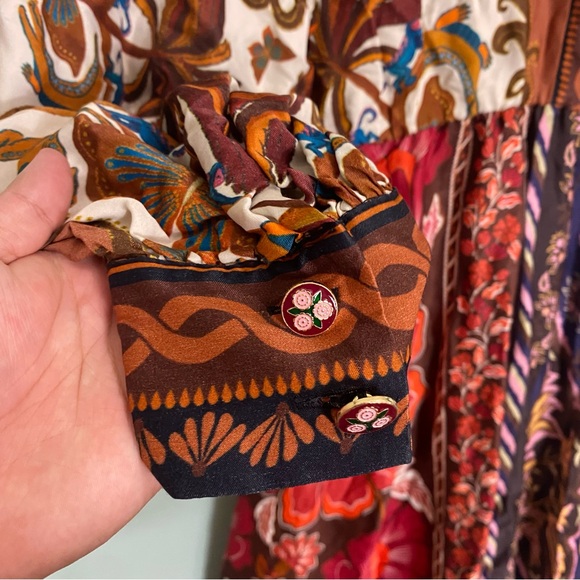 FARM Rio Miranda Long Sleeve Floral Faux Wrap Midi Dress Button Front M Chemise - Picture 10 of 11